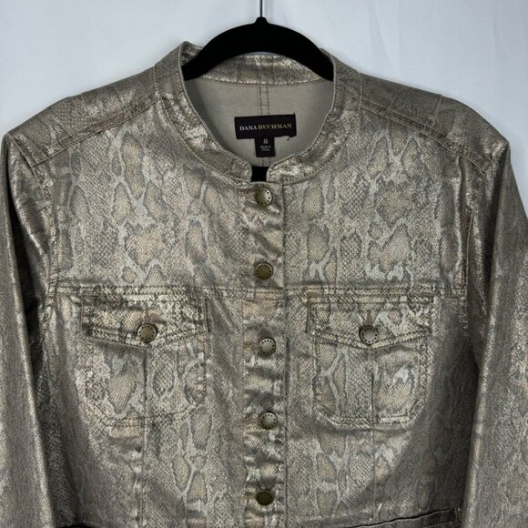 Dana Buchman Womens Snakeskin Print Metallic Jacket Size 16 Cotton Blend - Picture 2 of 10